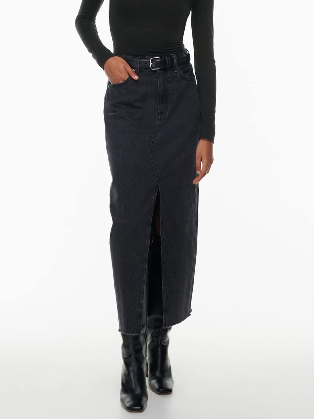 NWT Aritzia Denim Forum The '90s Vintage Maxi Jean Skirt Black Organic Cotton 32